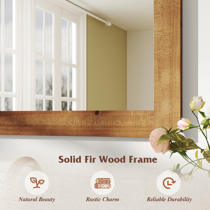 Rustic Farmhouse Barn Door Wall Mirror with Solid Wood Frame - Brown