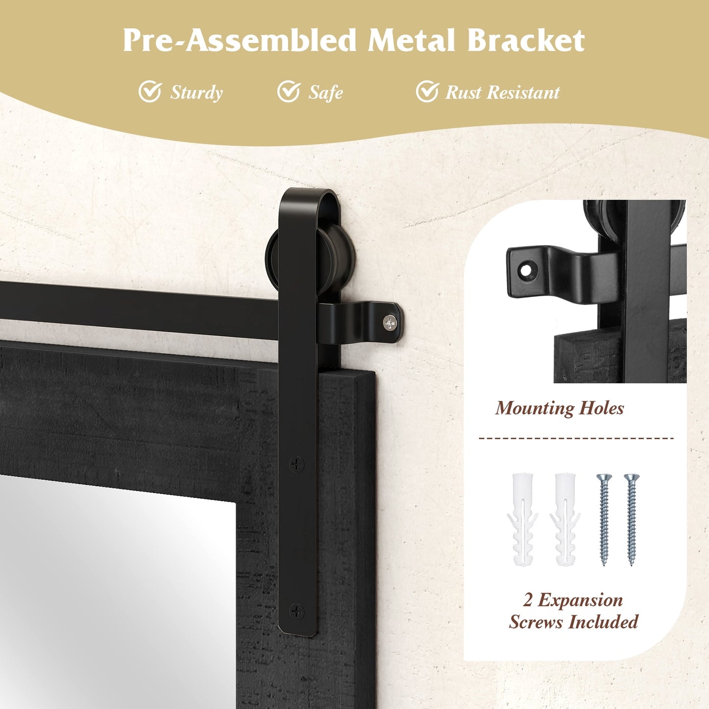Rustic Farmhouse Barn Door Wall Mirror with Solid Wood Frame - Black