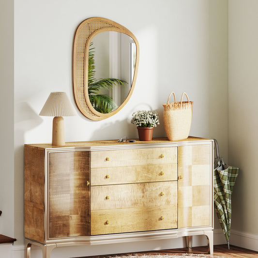 Boho Chic Irregular Wall Mirror with Wooden Frame – Decorative Accent for Any Room