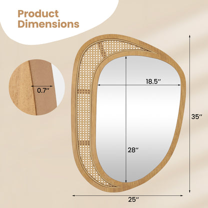 Boho Chic Irregular Wall Mirror with Wooden Frame – Decorative Accent for Any Room