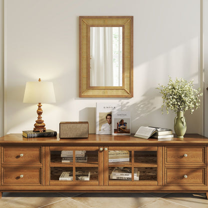 Bohemian Rattan Decorative Wall Mirror with Wooden Frame