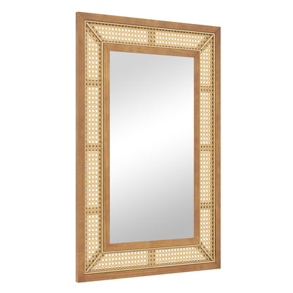 Bohemian Rattan Decorative Wall Mirror with Wooden Frame