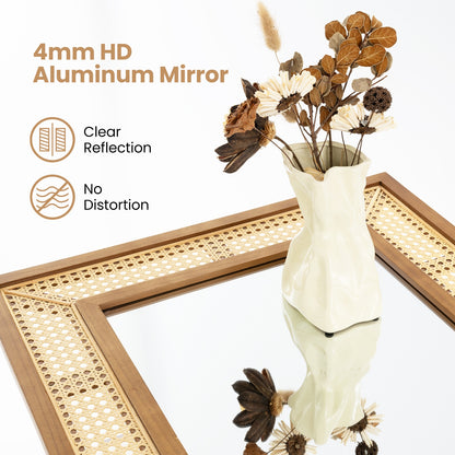 Bohemian Rattan Decorative Wall Mirror with Wooden Frame