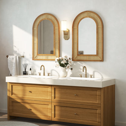 35.5 Inches x 23.5 Inches Rattan Wall Mirror with Rustic Wooden Frame
