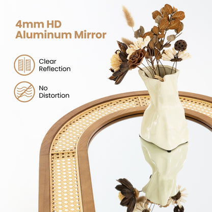 35.5 Inches x 23.5 Inches Rattan Wall Mirror with Rustic Wooden Frame