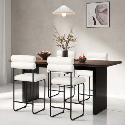 Counter Height Bar Stools Set of 2 with Metal Frame and Comfortable Footrest – 26 Inch, White