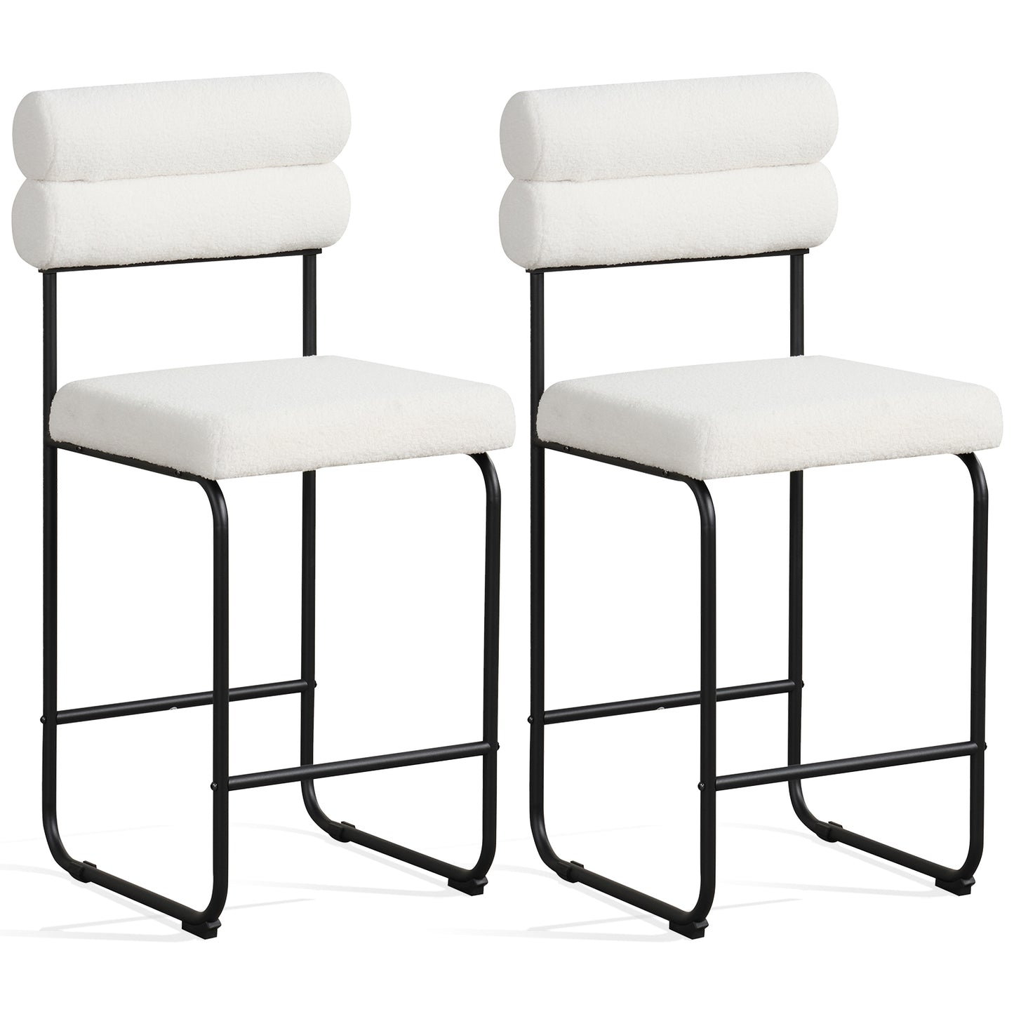 Counter Height Bar Stools Set of 2 with Metal Frame and Comfortable Footrest – 26 Inch, White