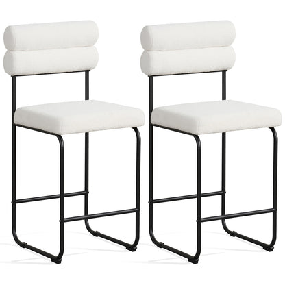 Counter Height Bar Stools Set of 2 with Metal Frame and Comfortable Footrest – 26 Inch, White