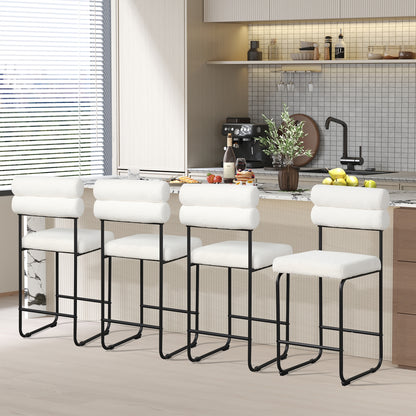 Counter Height Bar Stools Set of 2 with Metal Frame and Comfortable Footrest – 26 Inch, White