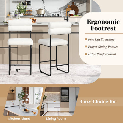 Counter Height Bar Stools Set of 2 with Metal Frame and Comfortable Footrest – 26 Inch, White