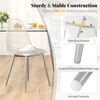 Modern Dining Chairs with Clear Plastic Shell and Silver Metal Legs - Set of 4