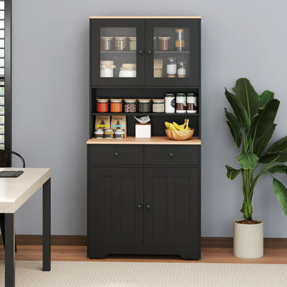Kitchen Pantry Cabinet with Adjustable Shelves and Spacious Storage - Black