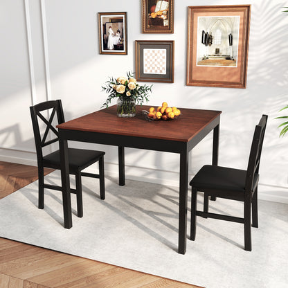 3-Piece Wooden Dining Set Square Table with 2 Chairs - Brown