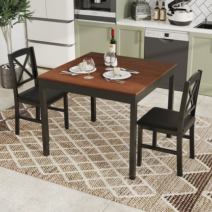 3-Piece Wooden Dining Set Square Table with 2 Chairs - Brown