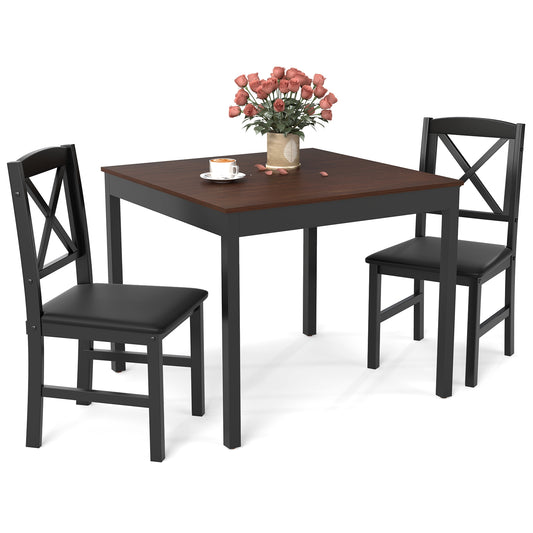 3-Piece Wooden Dining Set Square Table with 2 Chairs - Brown