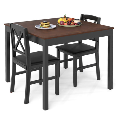 3-Piece Wooden Dining Set Square Table with 2 Chairs - Brown