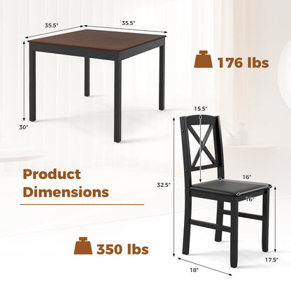 3-Piece Wooden Dining Set Square Table with 2 Chairs - Brown