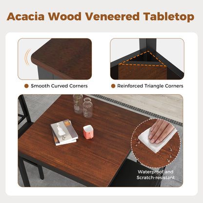 3-Piece Wooden Dining Set Square Table with 2 Chairs - Brown