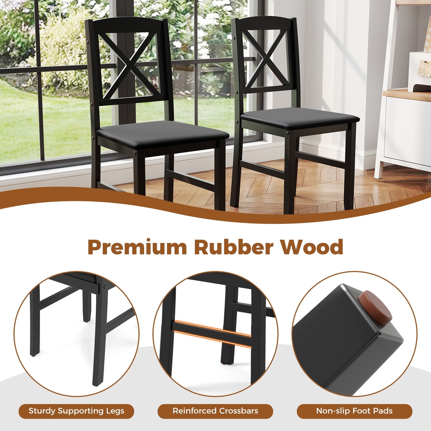 3-Piece Wooden Dining Set Square Table with 2 Chairs - Brown