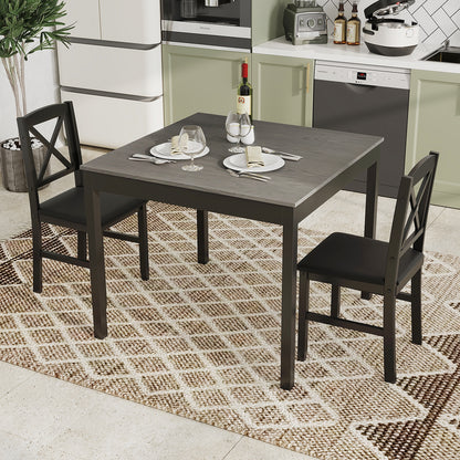 3-Piece Wooden Dining Set Square Table with 2 Chairs - Grey