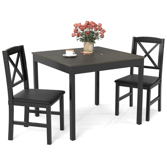 3-Piece Wooden Dining Set Square Table with 2 Chairs - Grey