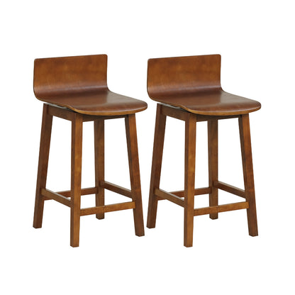 24.5 Inch Wooden Swivel Bar Stools with Low Back and Rubber Wood Legs Set of 2