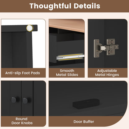 Kitchen Pantry Cabinet with Adjustable Shelves and Spacious Storage - Black