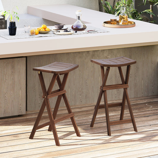 Pair of Bar Stools with Saddle Seats and Footrests for Kitchen Island and Balcony