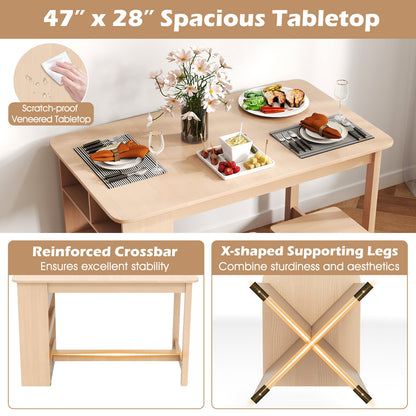 5 Piece Modern Dining Table Set with Storage Shelves and 4 Matching Stools in Natural