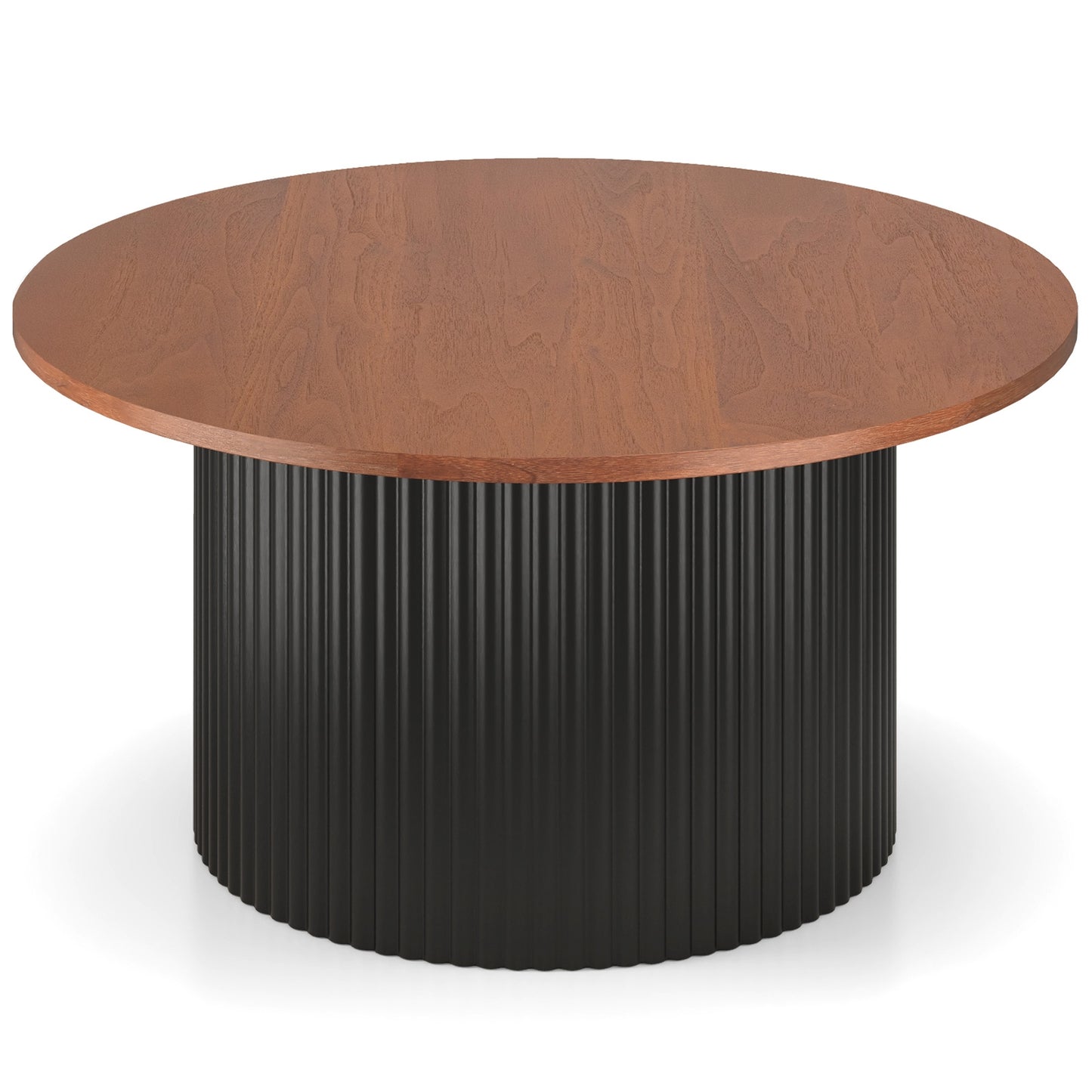Round Solid Wood Coffee Table with Natural Wood Top and Sturdy Frame