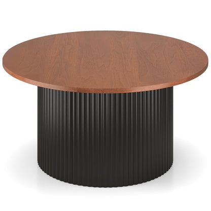 Round Solid Wood Coffee Table with Natural Wood Top and Sturdy Frame