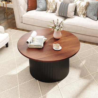 Round Solid Wood Coffee Table with Natural Wood Top and Sturdy Frame