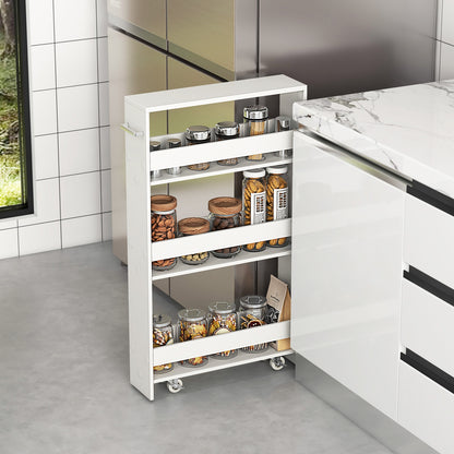 Slim Rolling Kitchen Storage Cart with Mobile Shelves and Handle - Off White