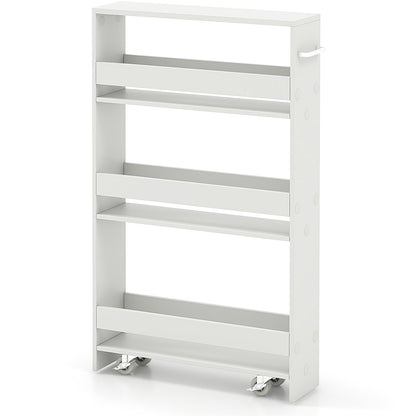 Slim Rolling Kitchen Storage Cart with Mobile Shelves and Handle - Off White