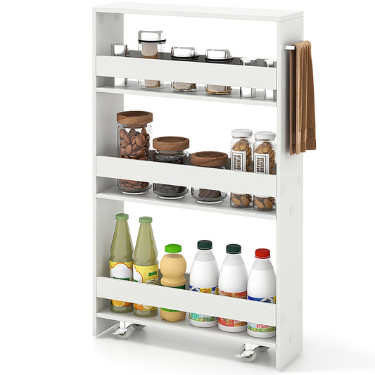 Slim Rolling Kitchen Storage Cart with Mobile Shelves and Handle - Off White
