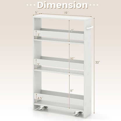 Slim Rolling Kitchen Storage Cart with Mobile Shelves and Handle - Off White