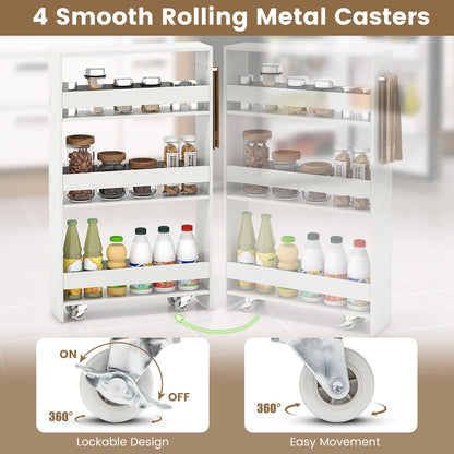 Slim Rolling Kitchen Storage Cart with Mobile Shelves and Handle - Off White