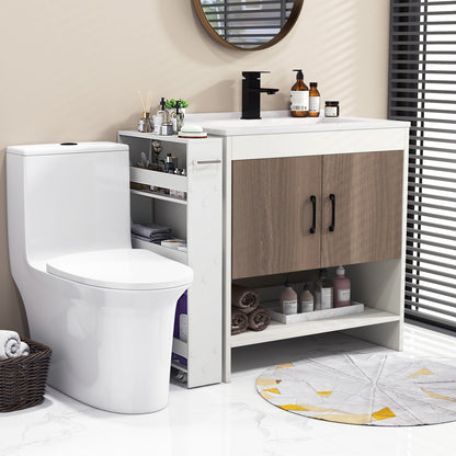 Slim Rolling Kitchen Storage Cart with Mobile Shelves and Handle - Off White