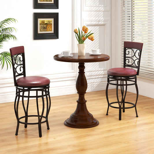 26 Inch Swivel Bar Stools with Backrest and Footrest for Kitchen and Home Bar Set of 2 Brown