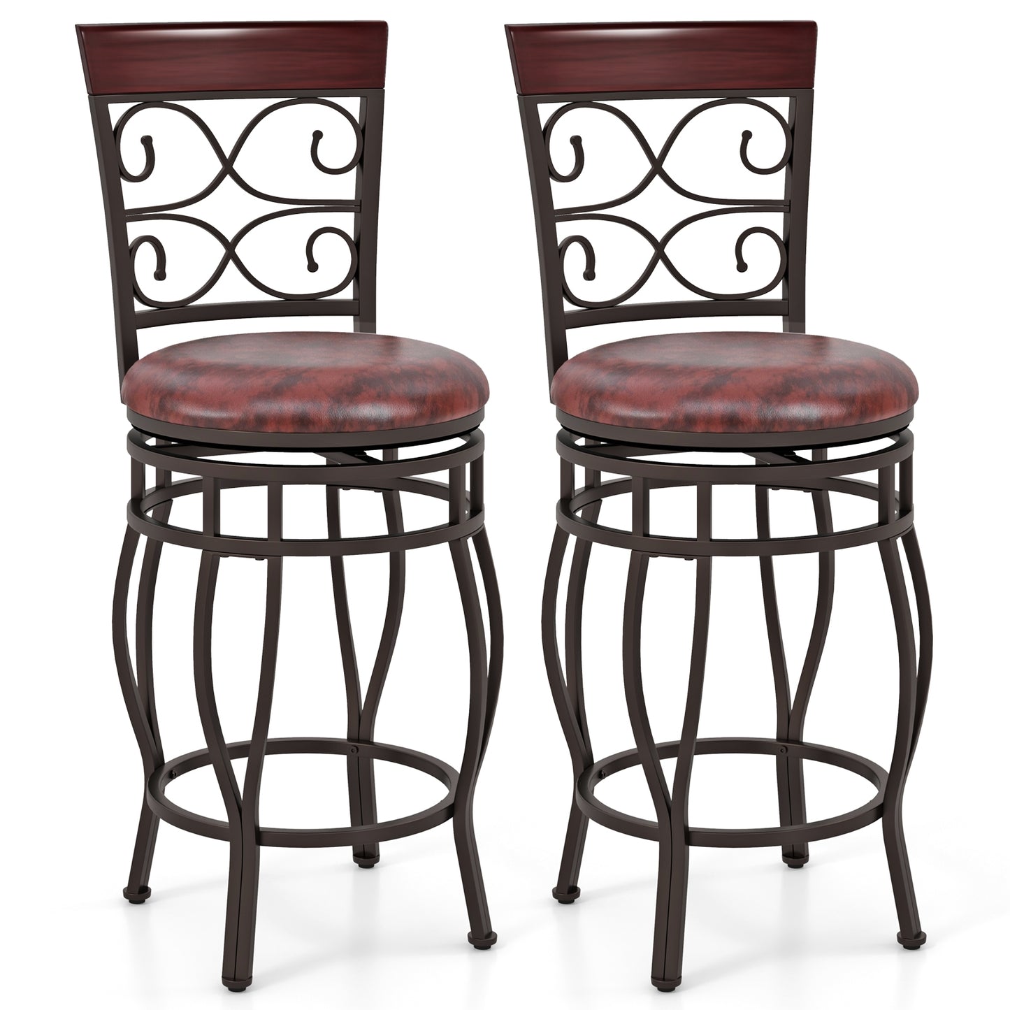 26 Inch Swivel Bar Stools with Backrest and Footrest for Kitchen and Home Bar Set of 2 Brown