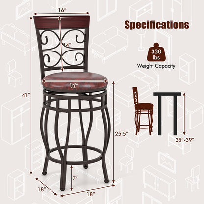 26 Inch Swivel Bar Stools with Backrest and Footrest for Kitchen and Home Bar Set of 2 Brown