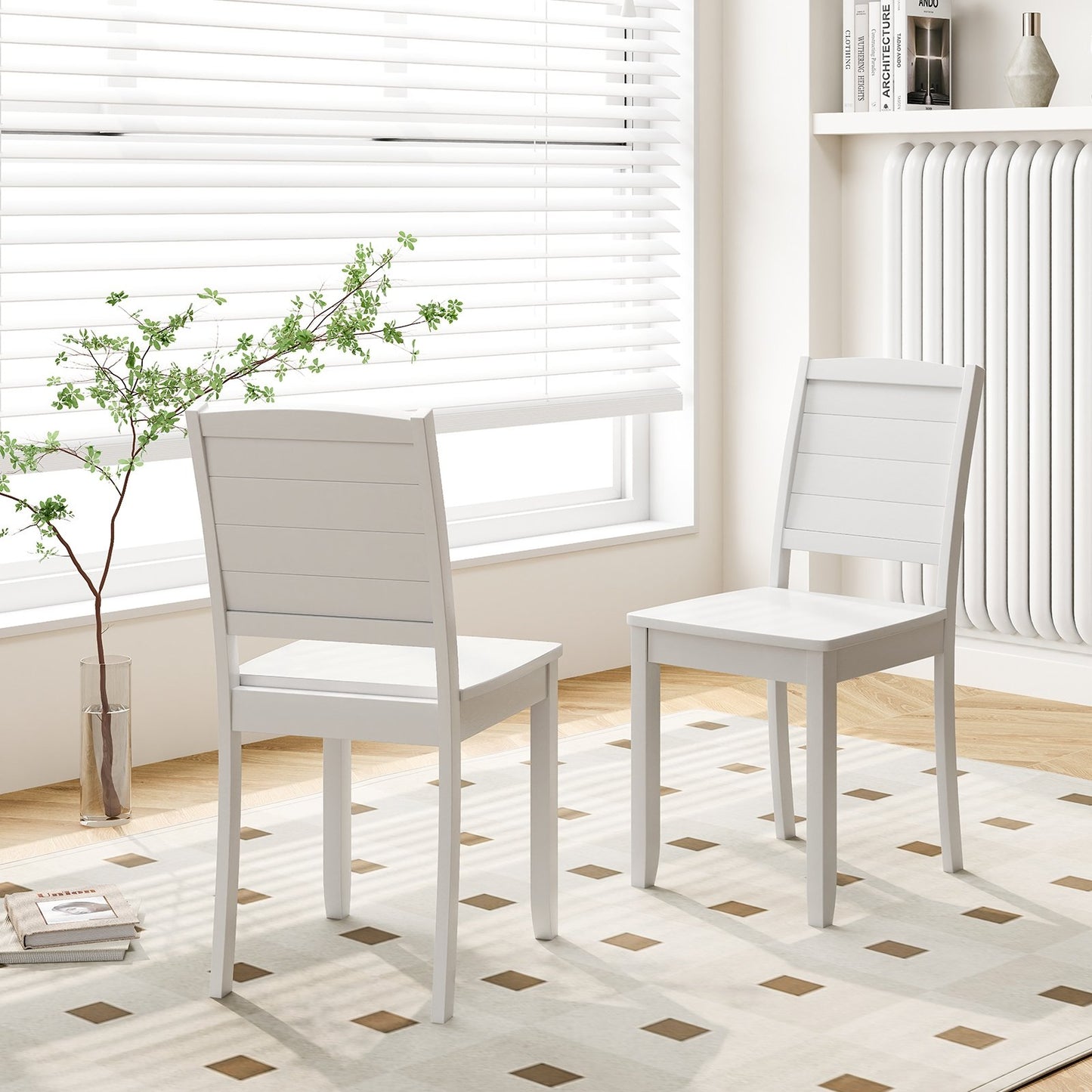 Set of 2 Modern Wood Dining Chairs Armless with Rubber Wood Legs – White