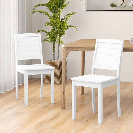 Set of 2 Modern Wood Dining Chairs Armless with Rubber Wood Legs – White