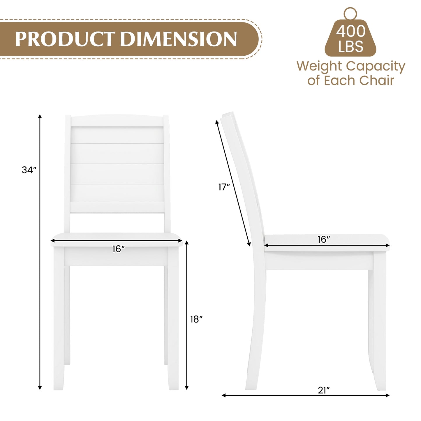 Set of 2 Modern Wood Dining Chairs Armless with Rubber Wood Legs – White
