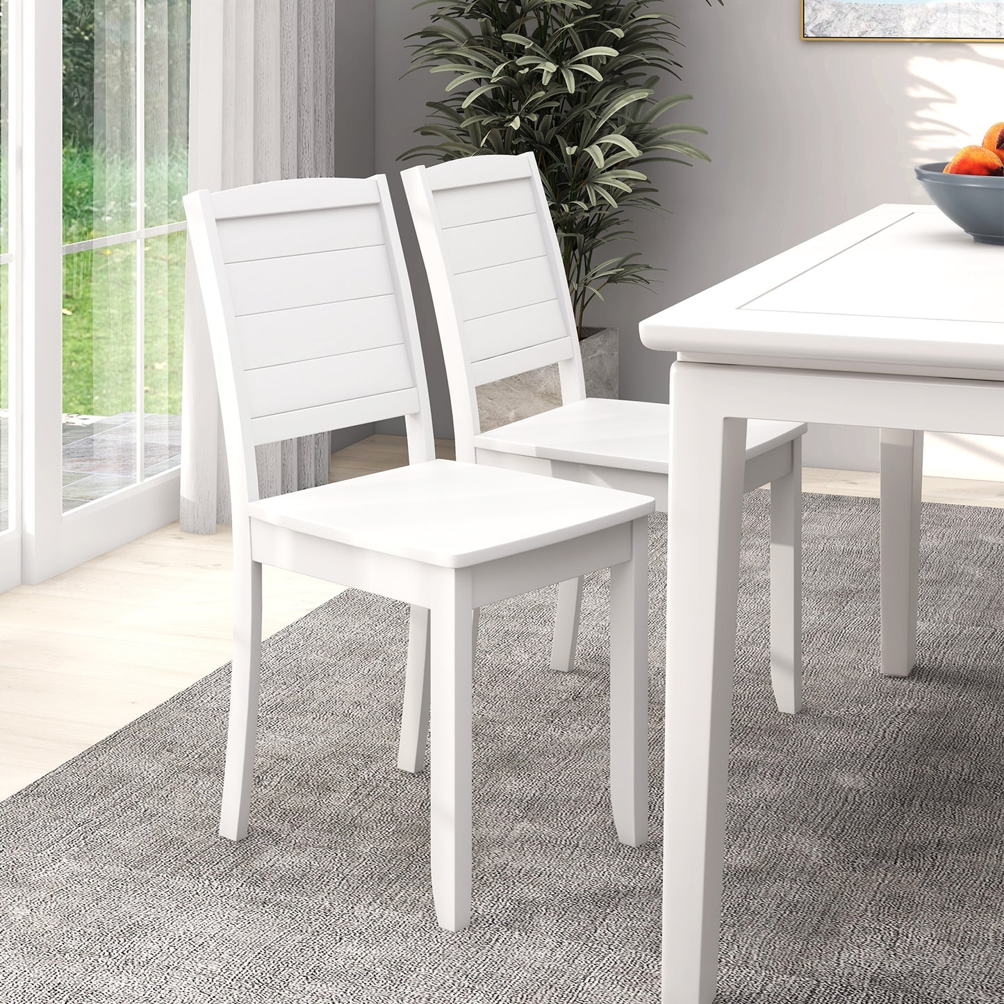 Set of 2 Modern Wood Dining Chairs Armless with Rubber Wood Legs – White