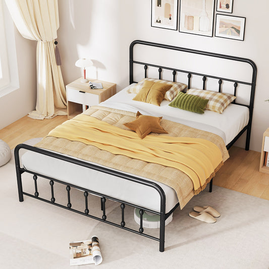 Victorian Style Metal Bed Frame with Headboard and 12.5" Underbed Storage – Queen Size