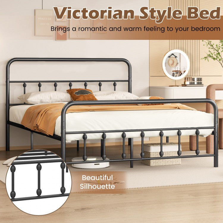 Victorian Style Metal Bed Frame with Headboard and 12.5" Underbed Storage – Queen Size