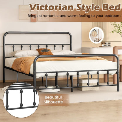 Victorian Style Metal Bed Frame with Headboard and 12.5" Underbed Storage – Queen Size