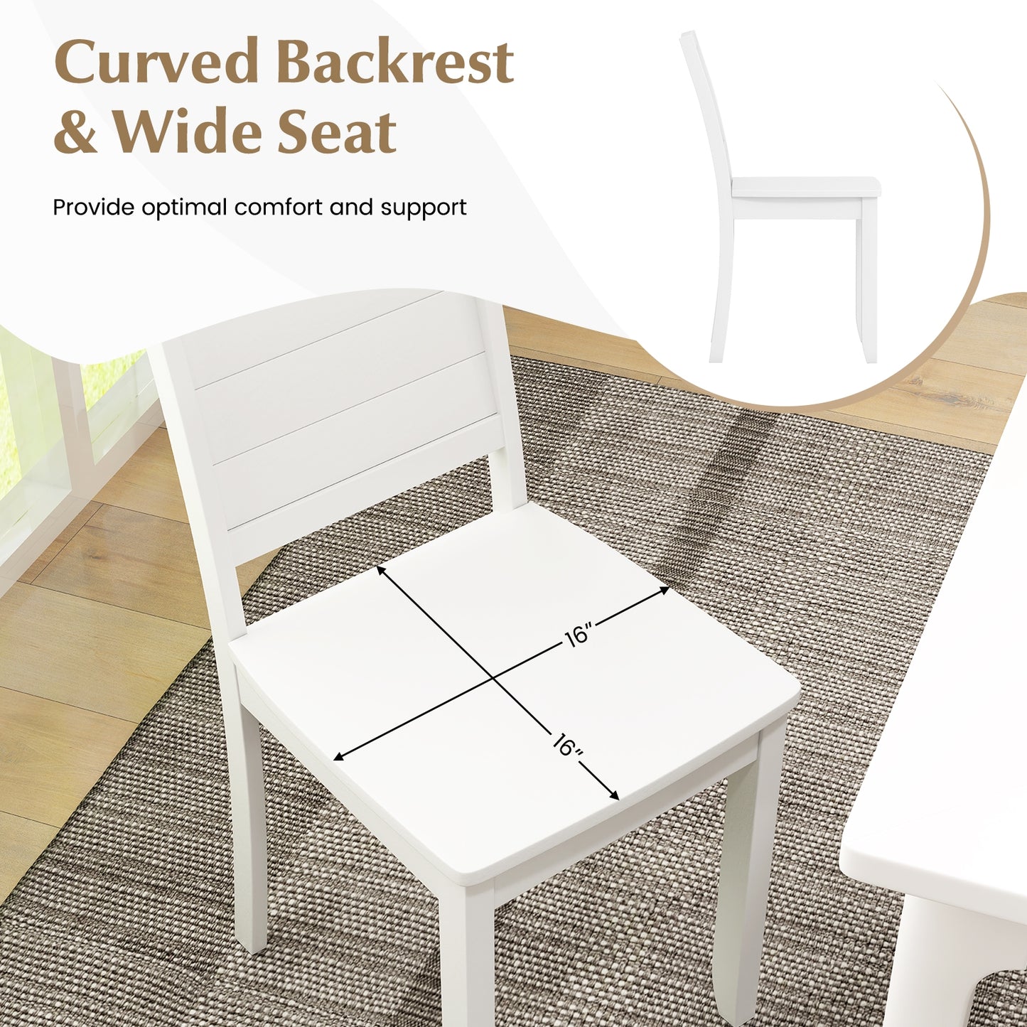 Set of 2 Modern Wood Dining Chairs Armless with Rubber Wood Legs – White