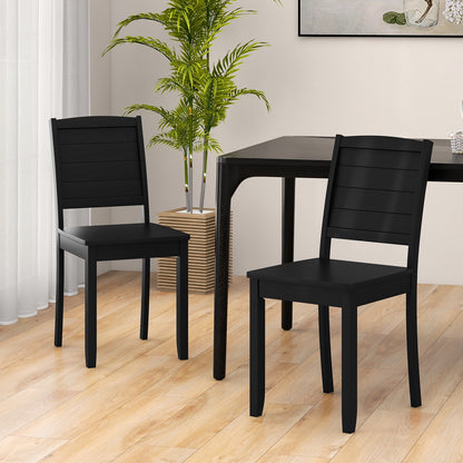Set of 2 Modern Wood Dining Chairs Armless with Rubber Wood Legs – Black